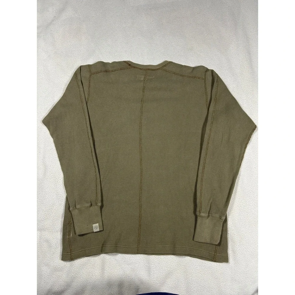Rag & Bone Thermal Shirt Mens Medium Olive Green Waffle Knit Long Sleeve - Picture 2 of 4